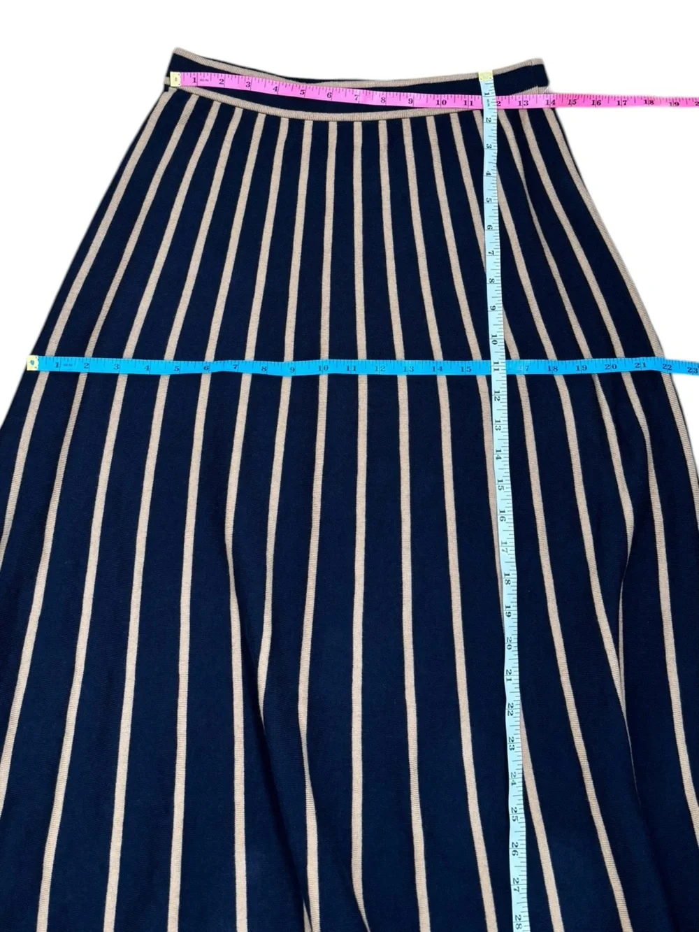 Boden Liz Knitted Midi Skirt Navy Camel Stripe Cotton Wool Size 8